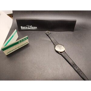 Vintage Euro Disney Watch 1992 With Case Super Rare Black Silver Not Working